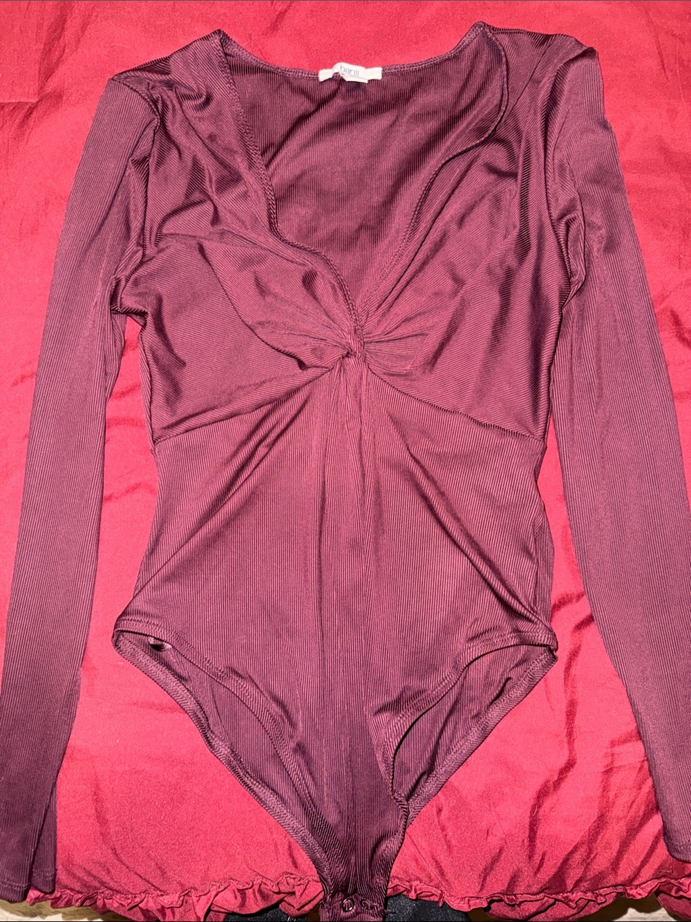 Bar III Long-Sleeve Twist-Front Bodysuit - Burgundy